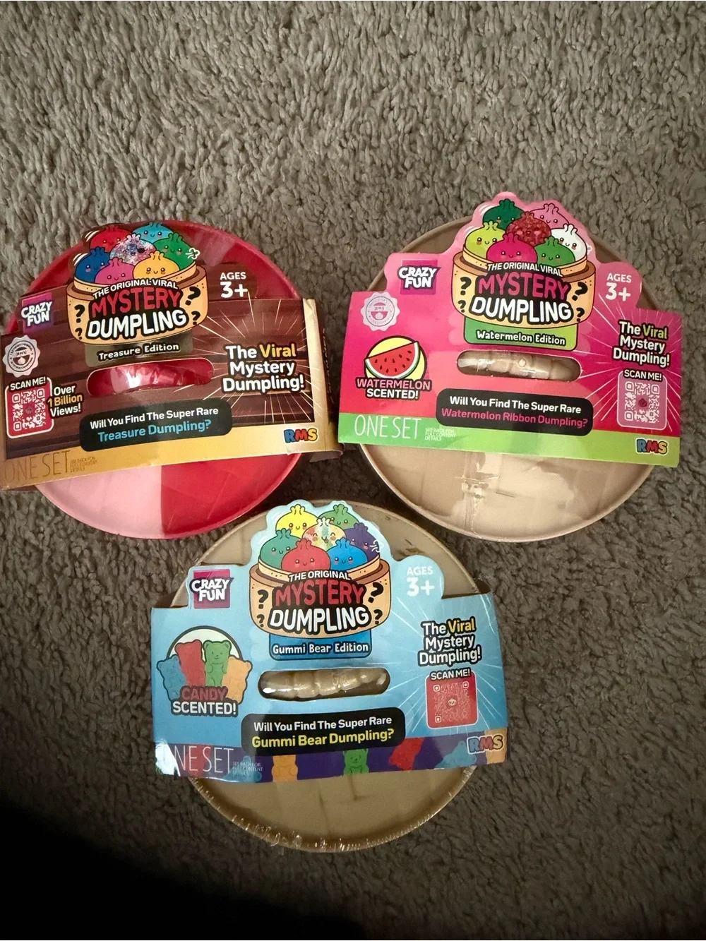 3 RMS Mystery Dumpling Party Favors - Pink, Tan, Gold